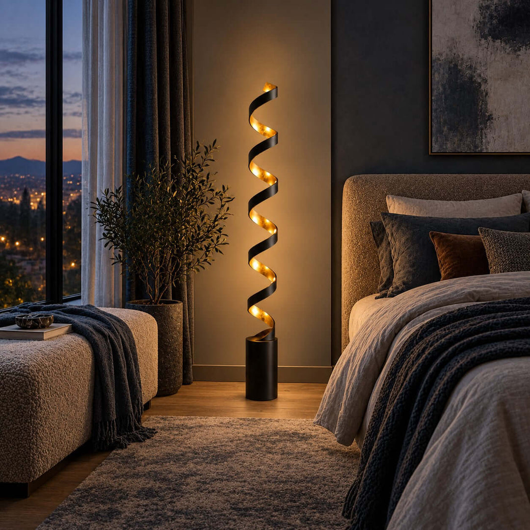 Velisse Floor Lamp - Modern Black and Gold LED Spiral Design
