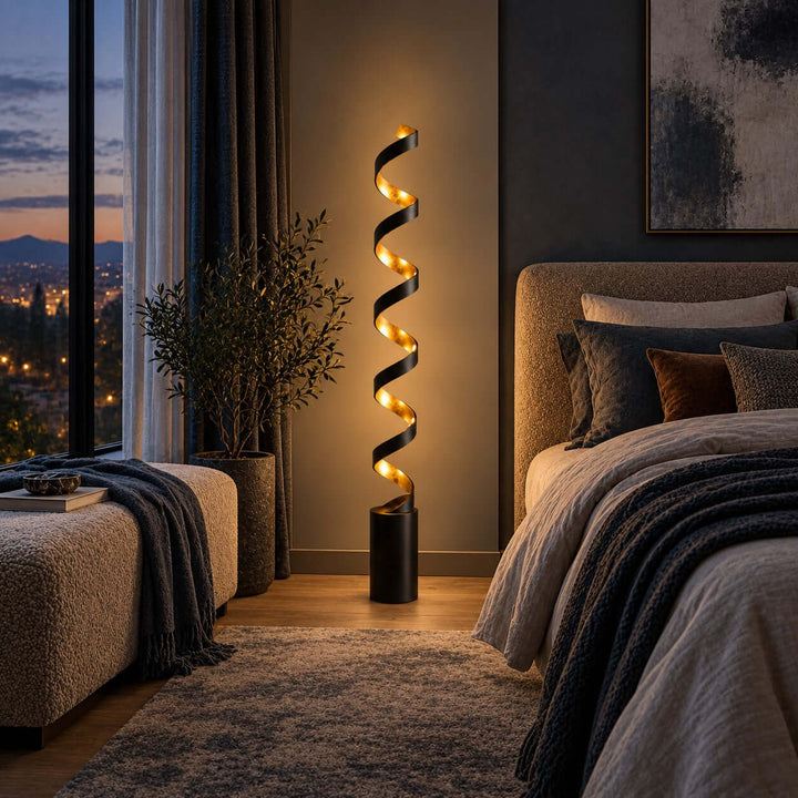 Velisse Floor Lamp - Modern Black and Gold LED Spiral Design