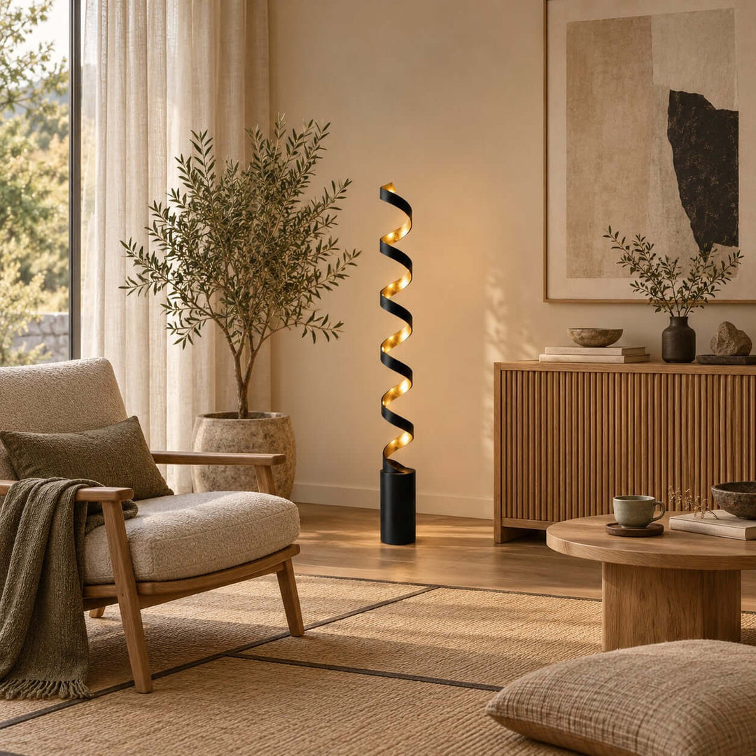 Velisse Floor Lamp - Modern Black and Gold LED Spiral Design