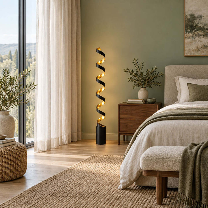 Velisse Floor Lamp - Modern Black and Gold LED Spiral Design