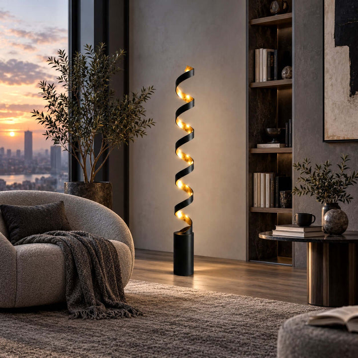 Velisse Floor Lamp - Modern Black and Gold LED Spiral Design