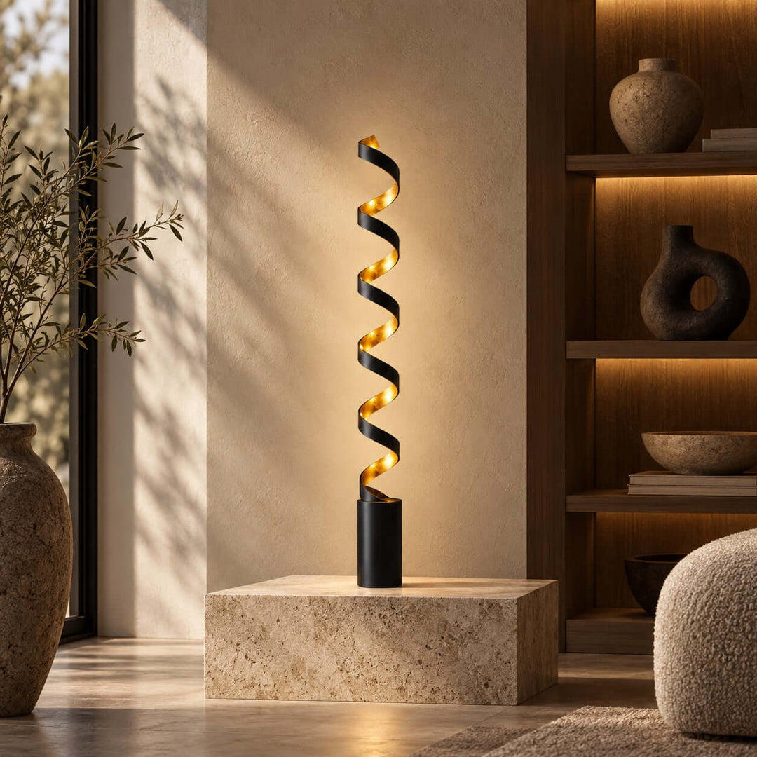 Velisse Floor Lamp - Modern Black and Gold LED Spiral Design