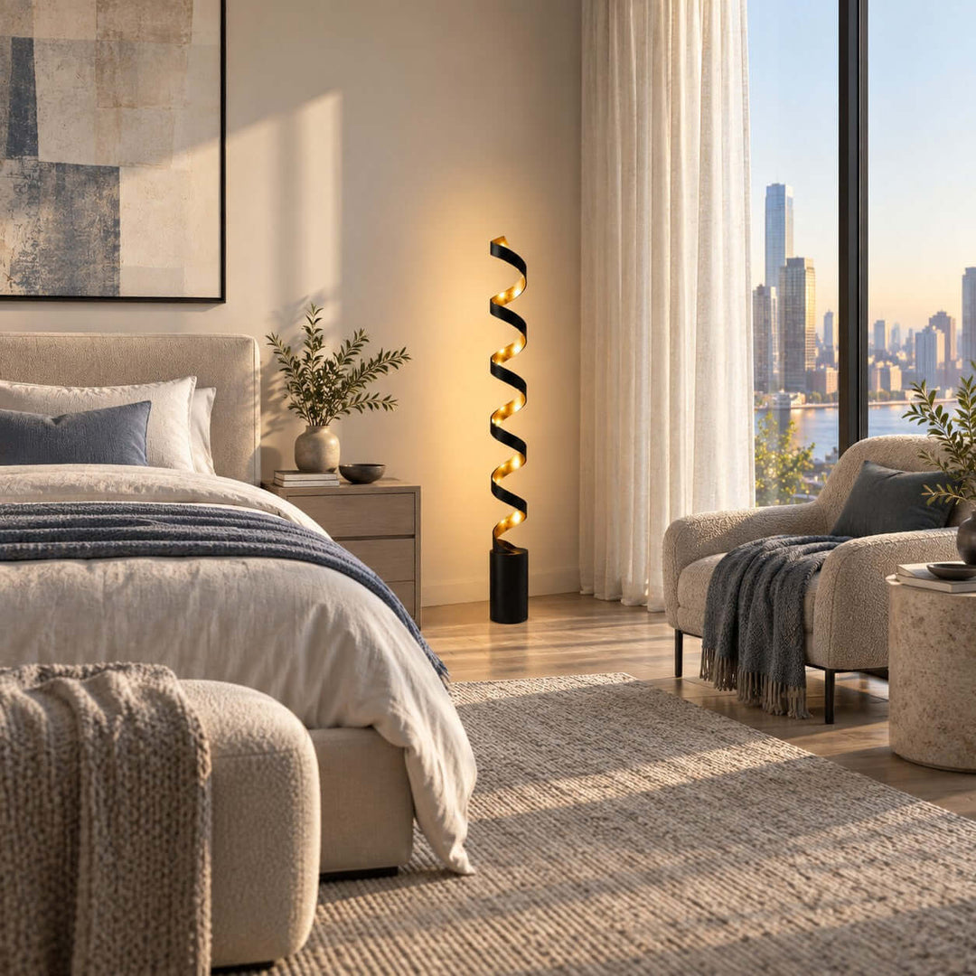 Velisse Floor Lamp - Modern Black and Gold LED Spiral Design