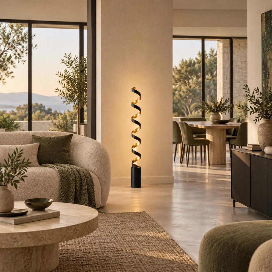 Velisse Floor Lamp - Modern Black and Gold LED Spiral Design