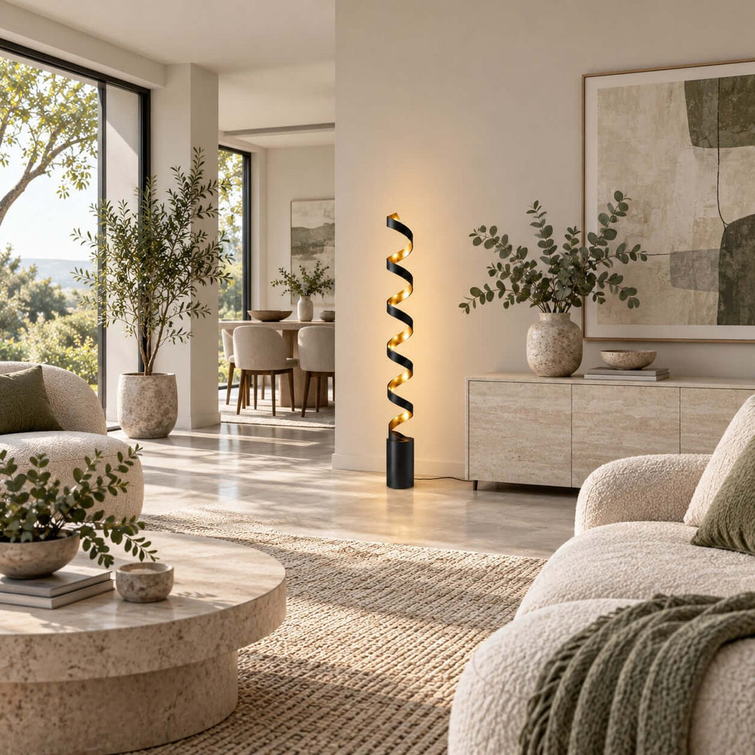 Velisse Floor Lamp - Modern Black and Gold LED Spiral Design