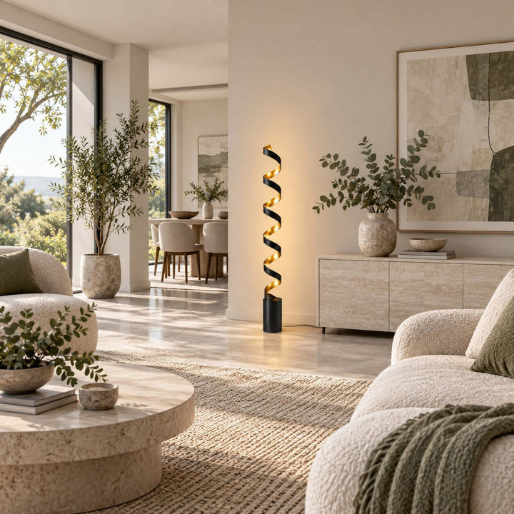 Velisse Floor Lamp - Modern Black and Gold LED Spiral Design