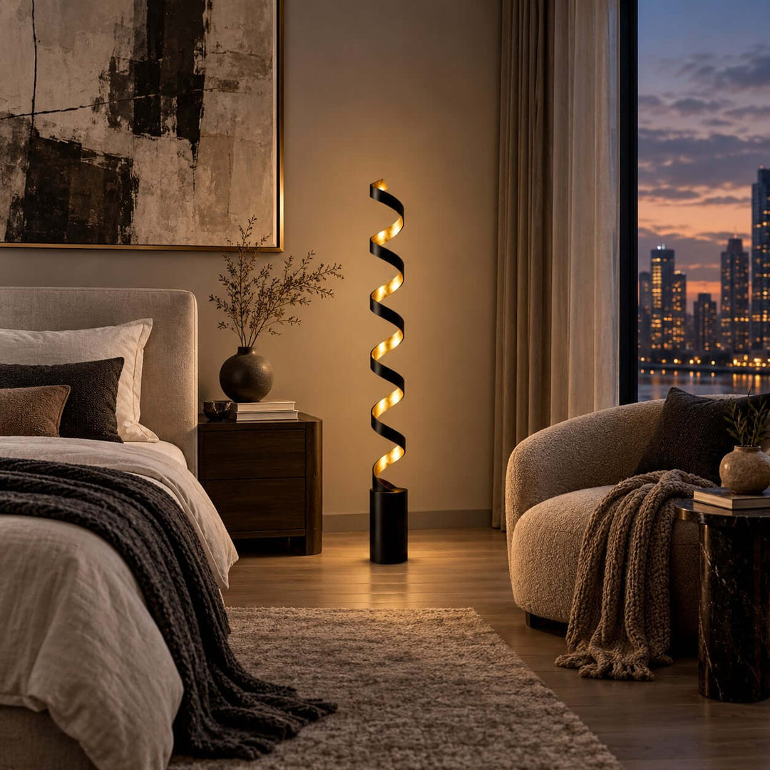 Velisse Floor Lamp - Modern Black and Gold LED Spiral Design