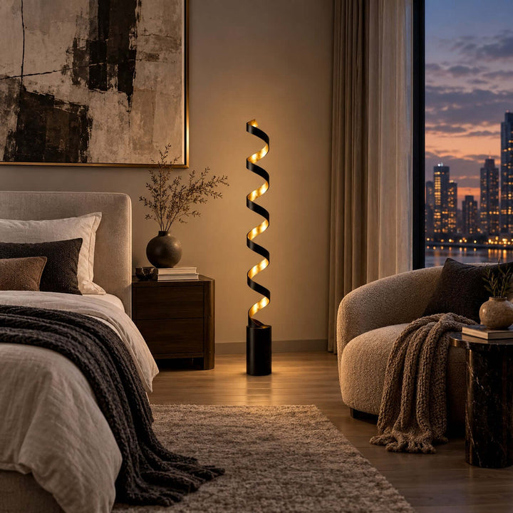 Velisse Floor Lamp - Modern Black and Gold LED Spiral Design