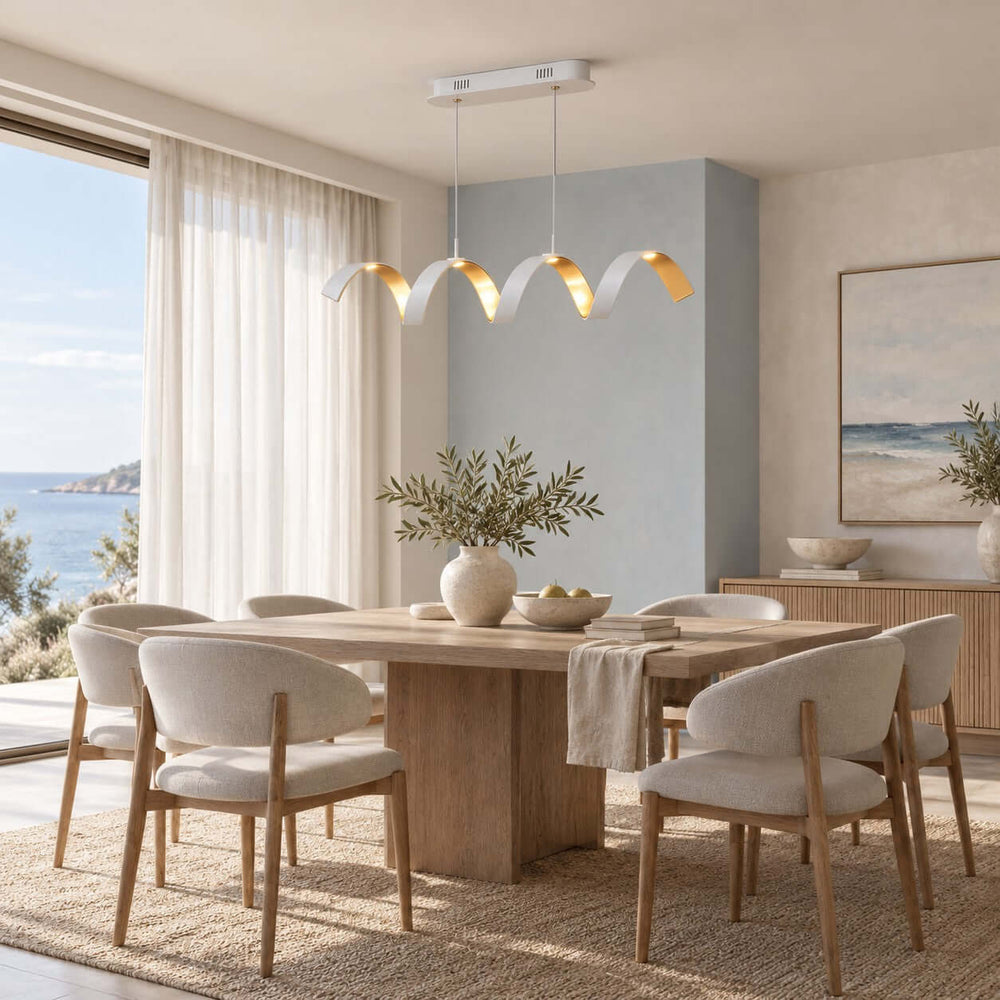 Velisse Linear Chandelier | Modern Wave Light for Kitchen Island