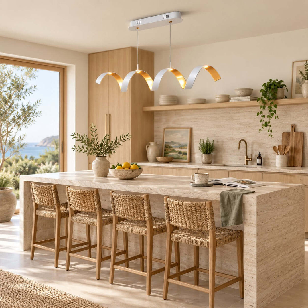 Velisse Linear Chandelier | Modern Wave Light for Kitchen Island