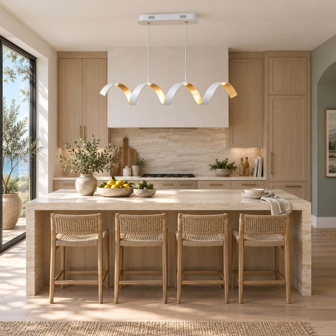 Velisse Linear Chandelier | Modern Wave Light for Kitchen Island