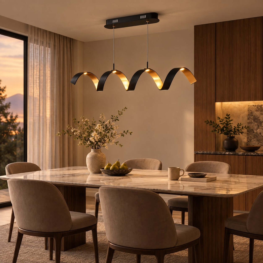 Velisse Linear Chandelier | Modern Wave Light for Kitchen Island