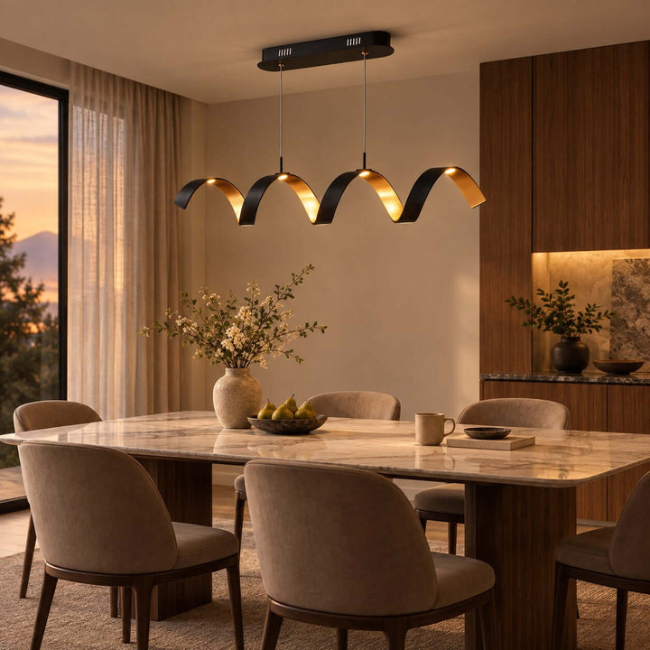 Velisse Linear Chandelier | Modern Wave Light for Kitchen Island