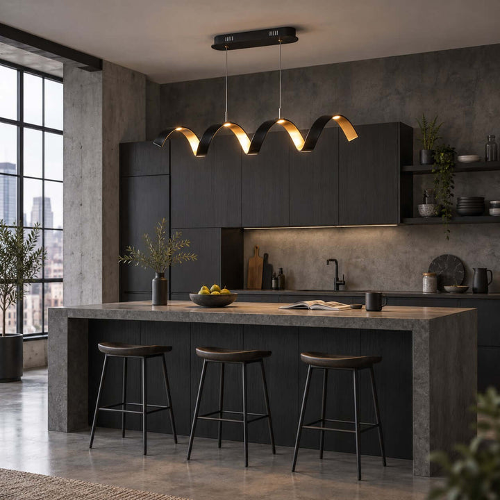 Velisse Linear Chandelier | Modern Wave Light for Kitchen Island