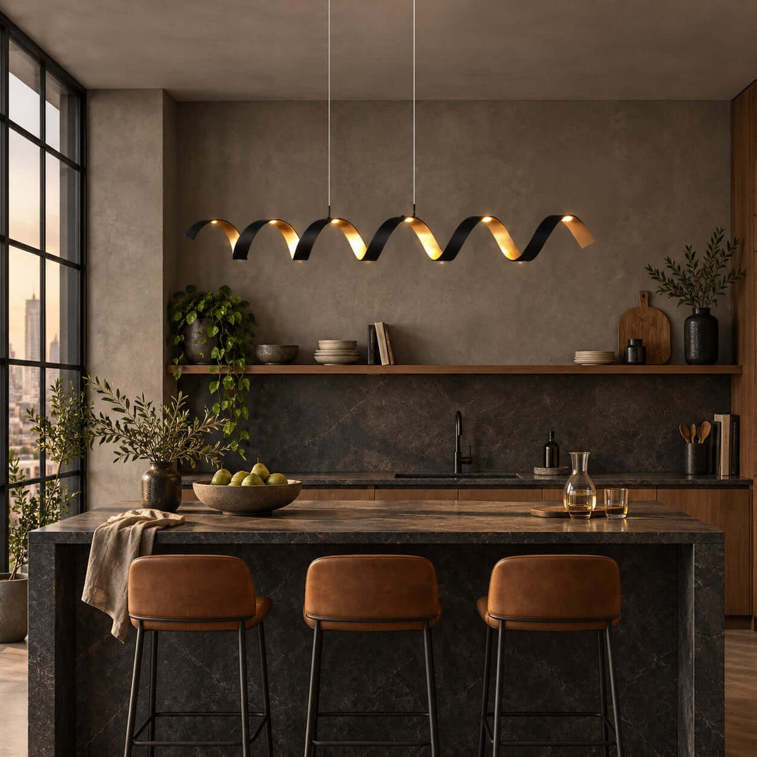 Velisse Linear Chandelier | Modern Wave Light for Kitchen Island
