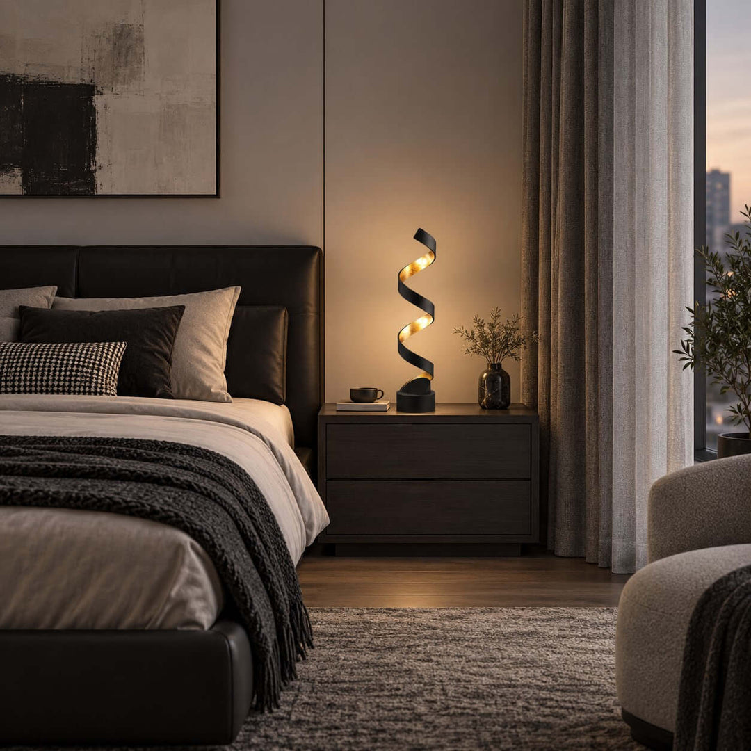 Velisse Modern Black and Gold Table Lamp for Bedroom &amp; Office