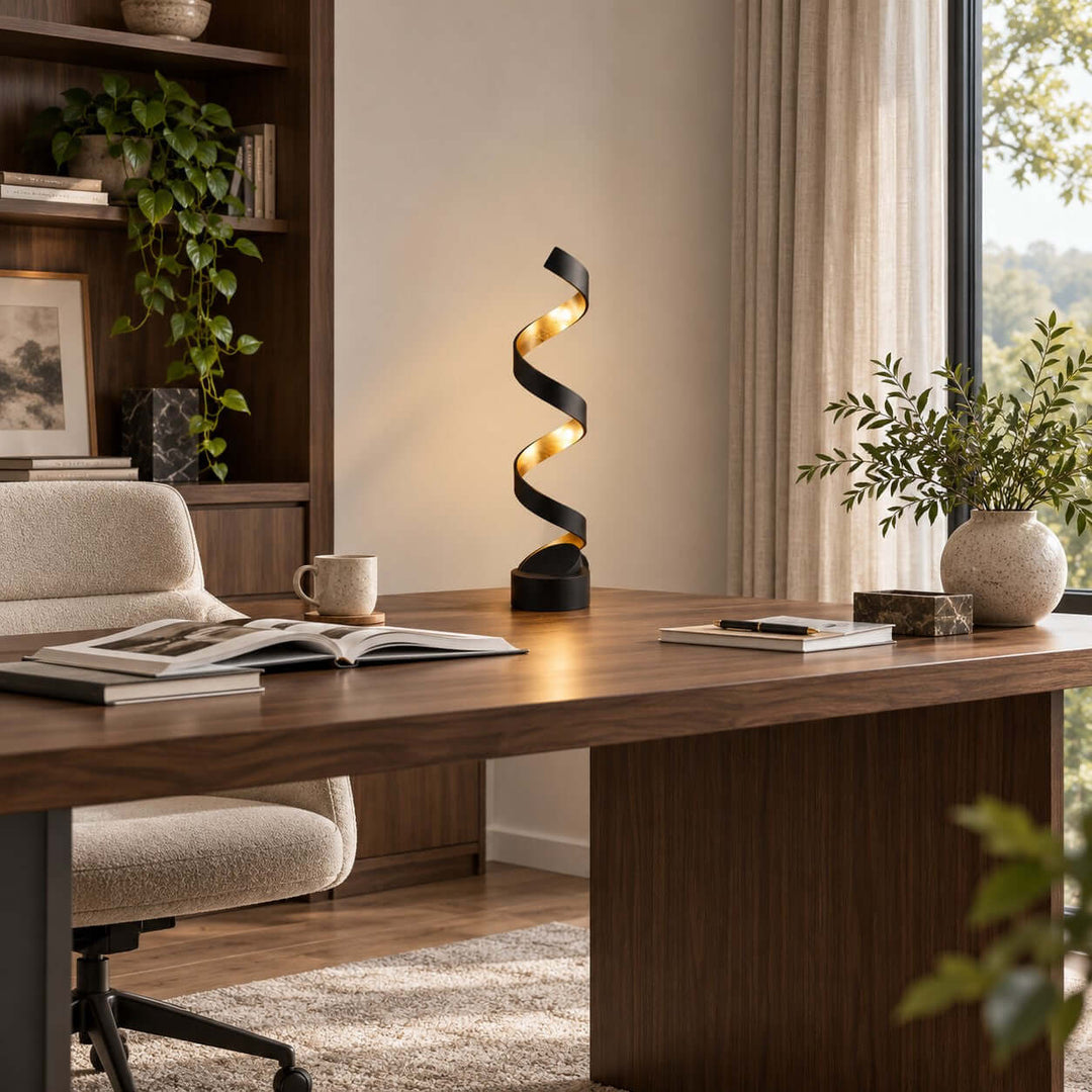 Velisse Modern Black and Gold Table Lamp for Bedroom &amp; Office