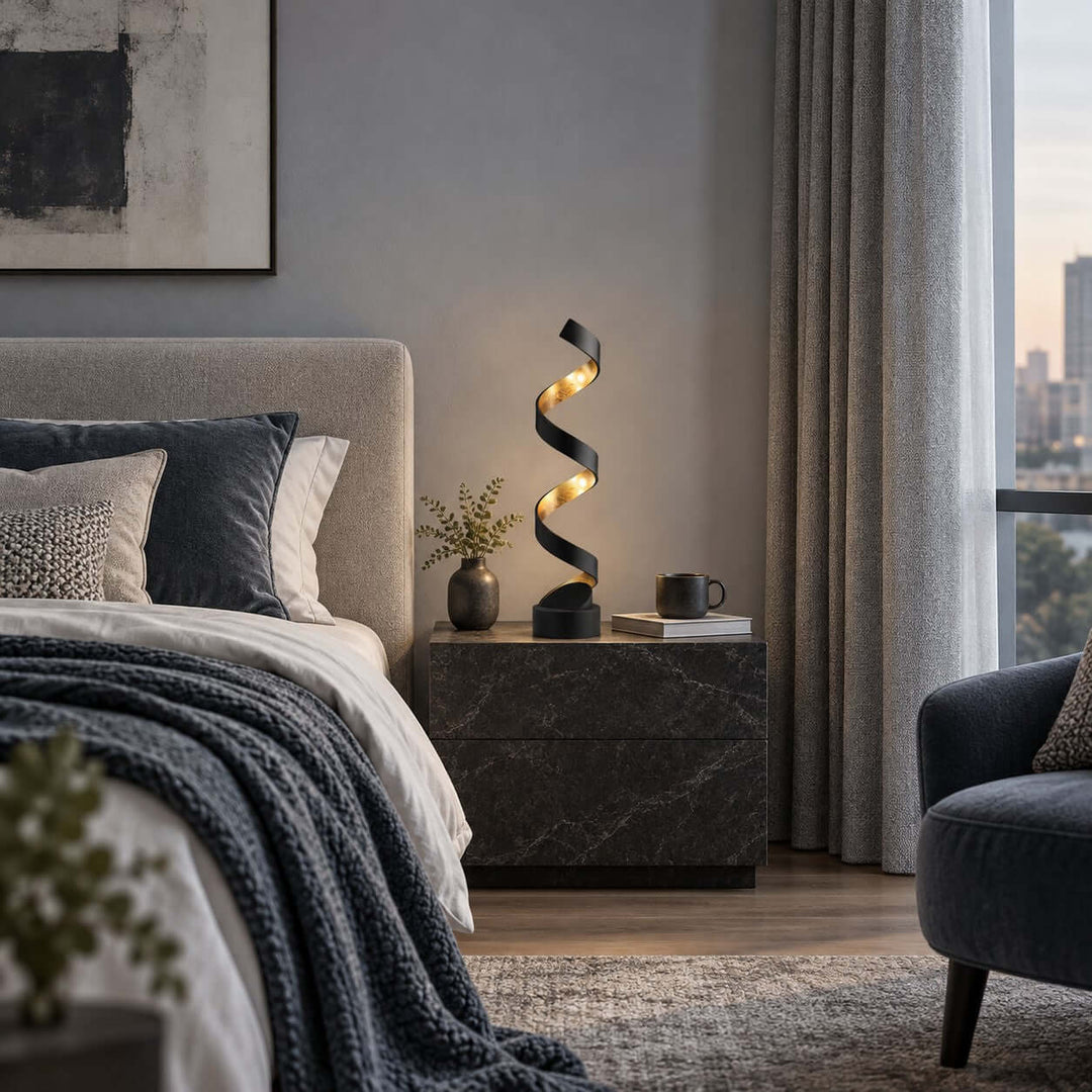 Velisse Modern Black and Gold Table Lamp for Bedroom &amp; Office