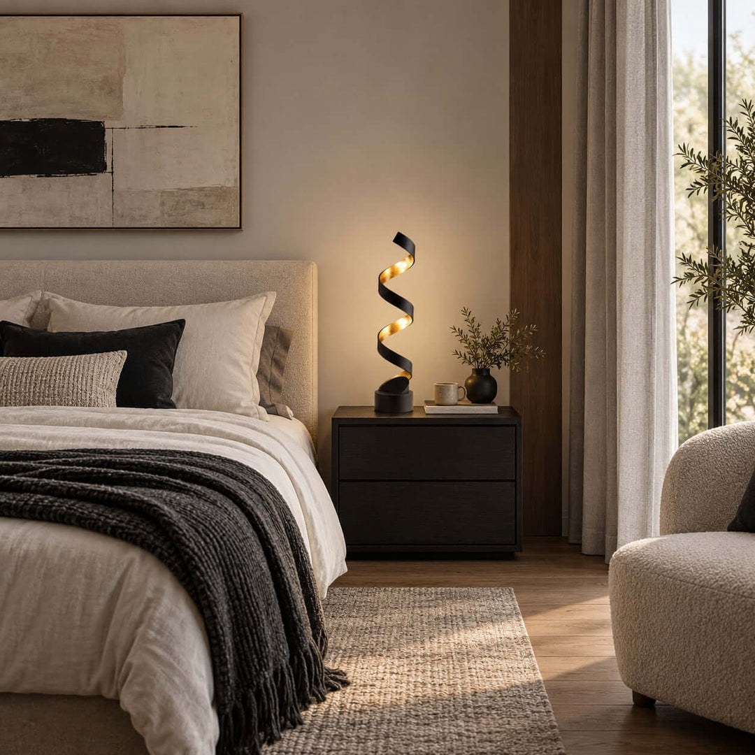 Velisse Modern Black and Gold Table Lamp for Bedroom &amp; Office