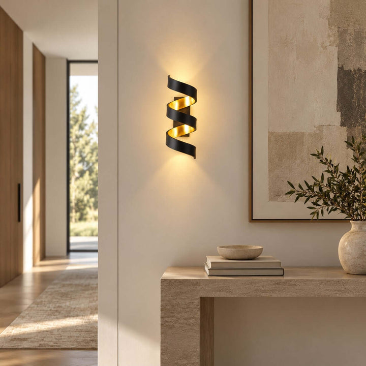 Velisse Wall Sconce - Modern Black and Gold Spiral Wall Sconce