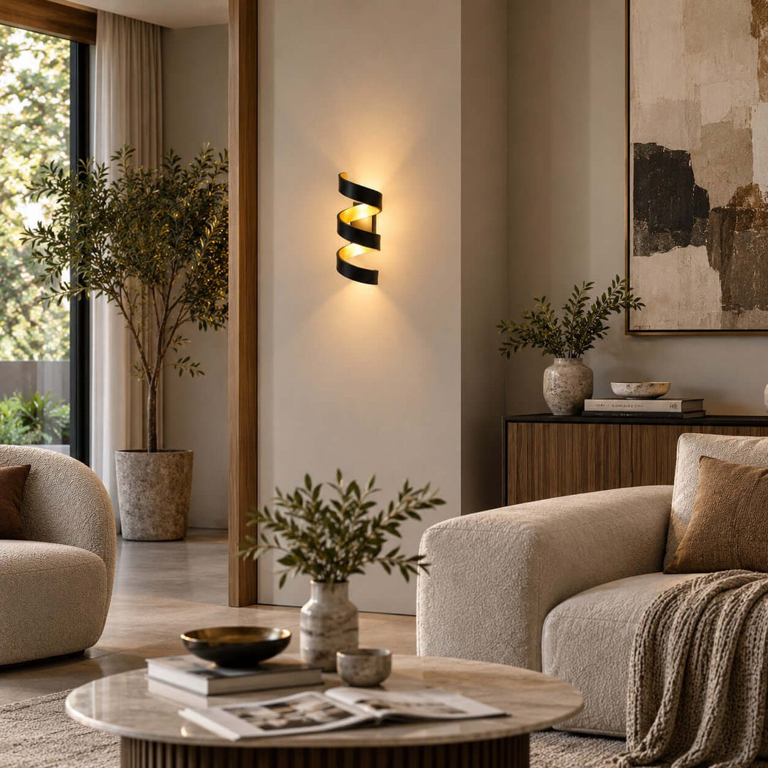Velisse Wall Sconce - Modern Black and Gold Spiral Wall Sconce