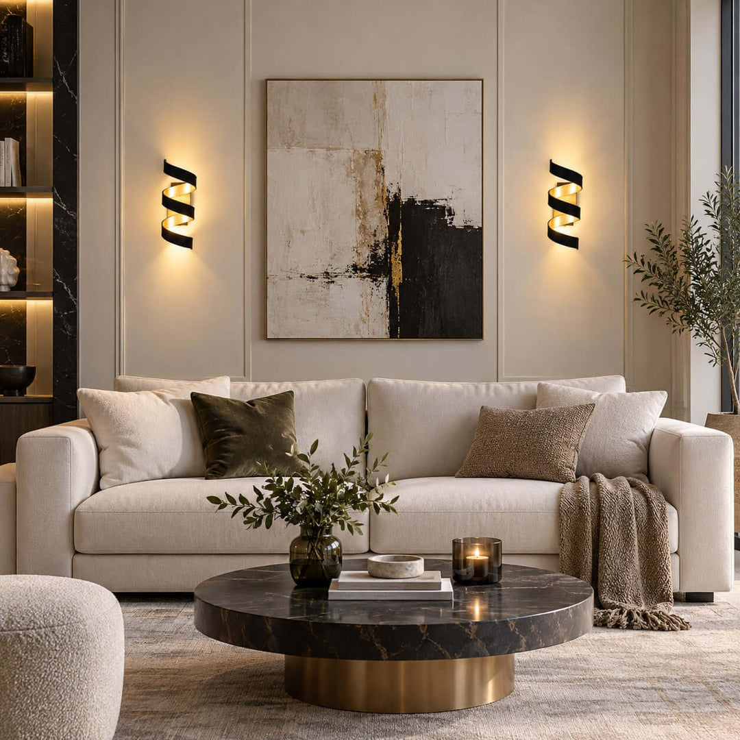 Velisse Wall Sconce - Modern Black and Gold Spiral Wall Sconce