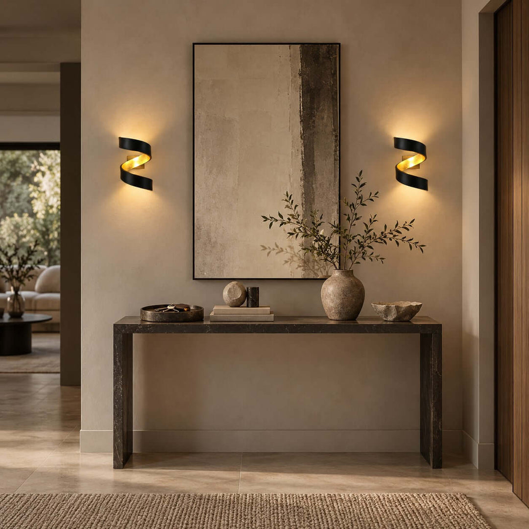 Velisse Wall Sconce - Modern Black and Gold Spiral Wall Sconce
