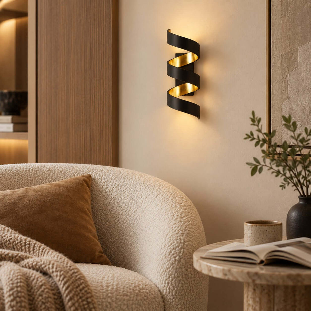 Velisse Wall Sconce - Modern Black and Gold Spiral Wall Sconce