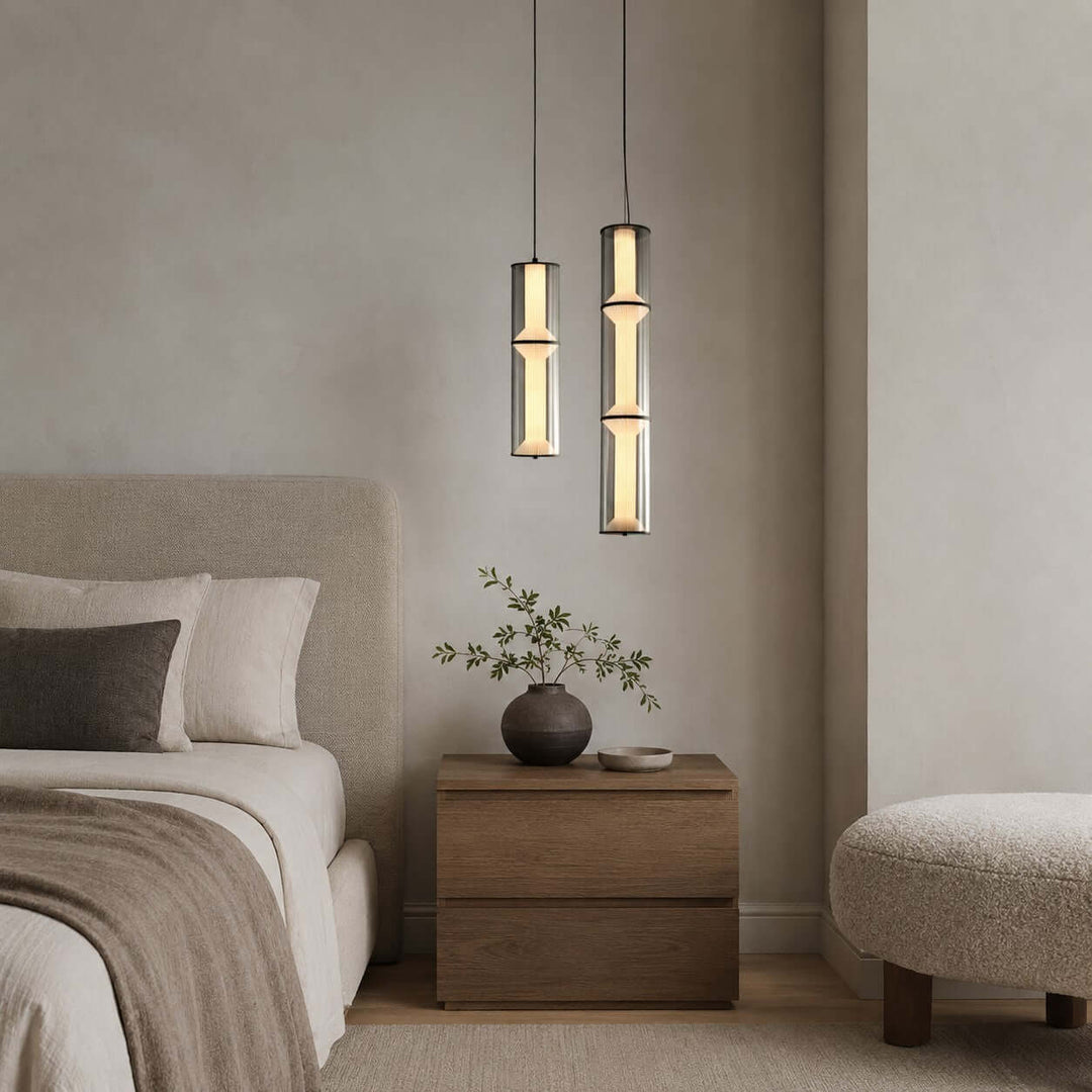 Vellore Pendant Light - Smoked Glass Bamboo Pendant for Dining | Vinlighting