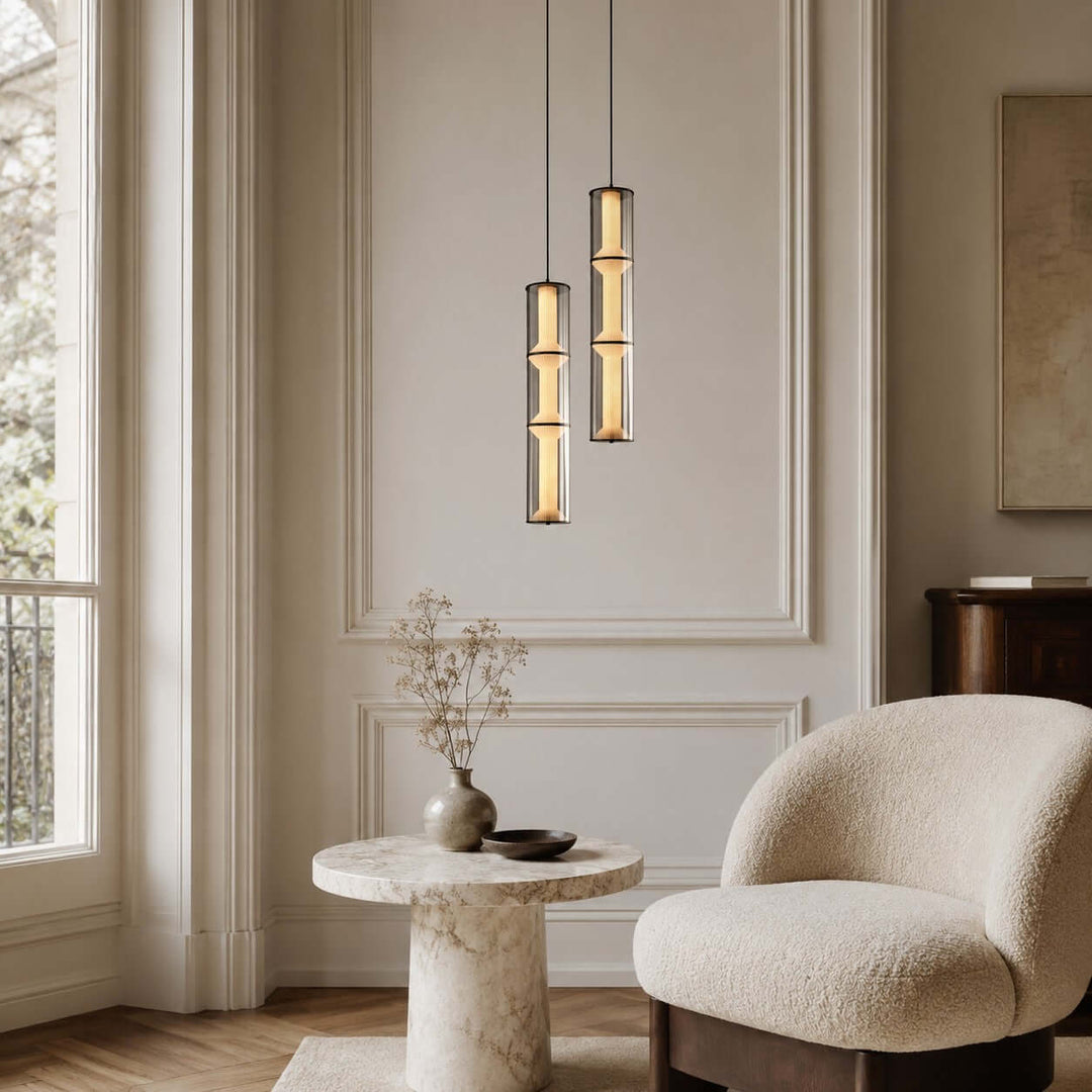Vellore Pendant Light - Smoked Glass Bamboo Pendant for Dining | Vinlighting
