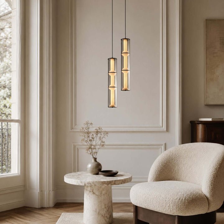 Vellore Pendant Light - Smoked Glass Bamboo Pendant for Dining | Vinlighting