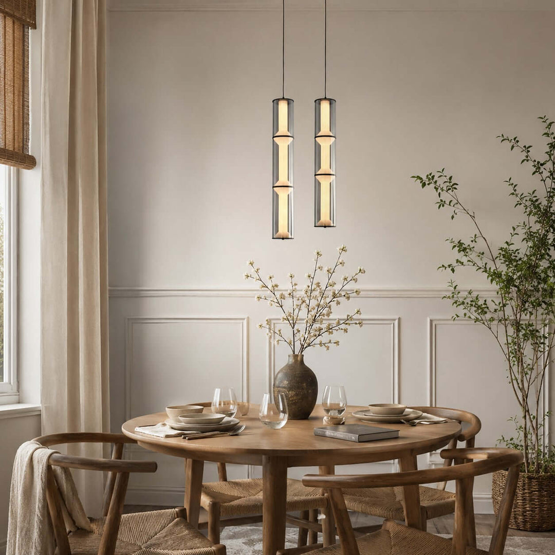 Vellore Pendant Light - Smoked Glass Bamboo Pendant for Dining | Vinlighting