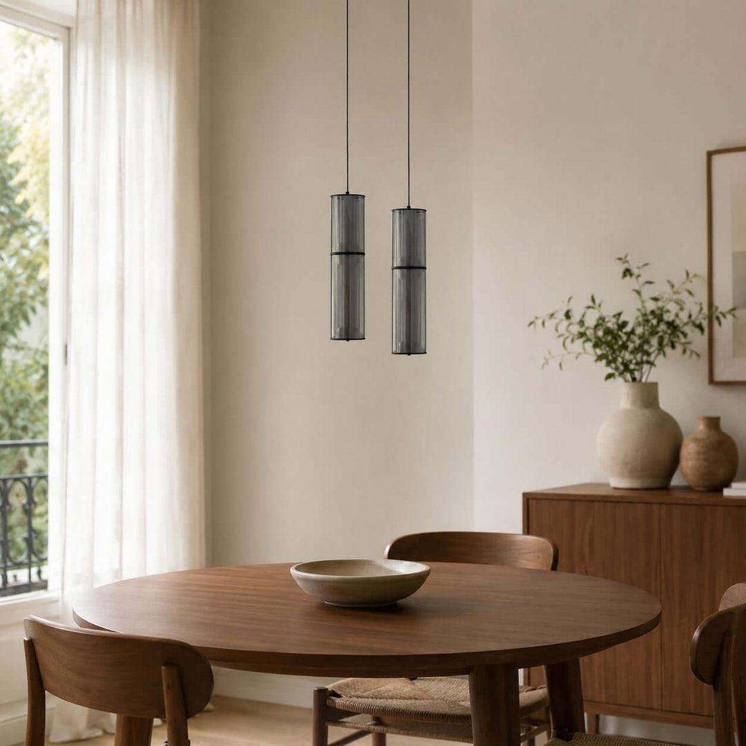 Vellore Pendant Light - Smoked Glass Bamboo Pendant for Dining | Vinlighting