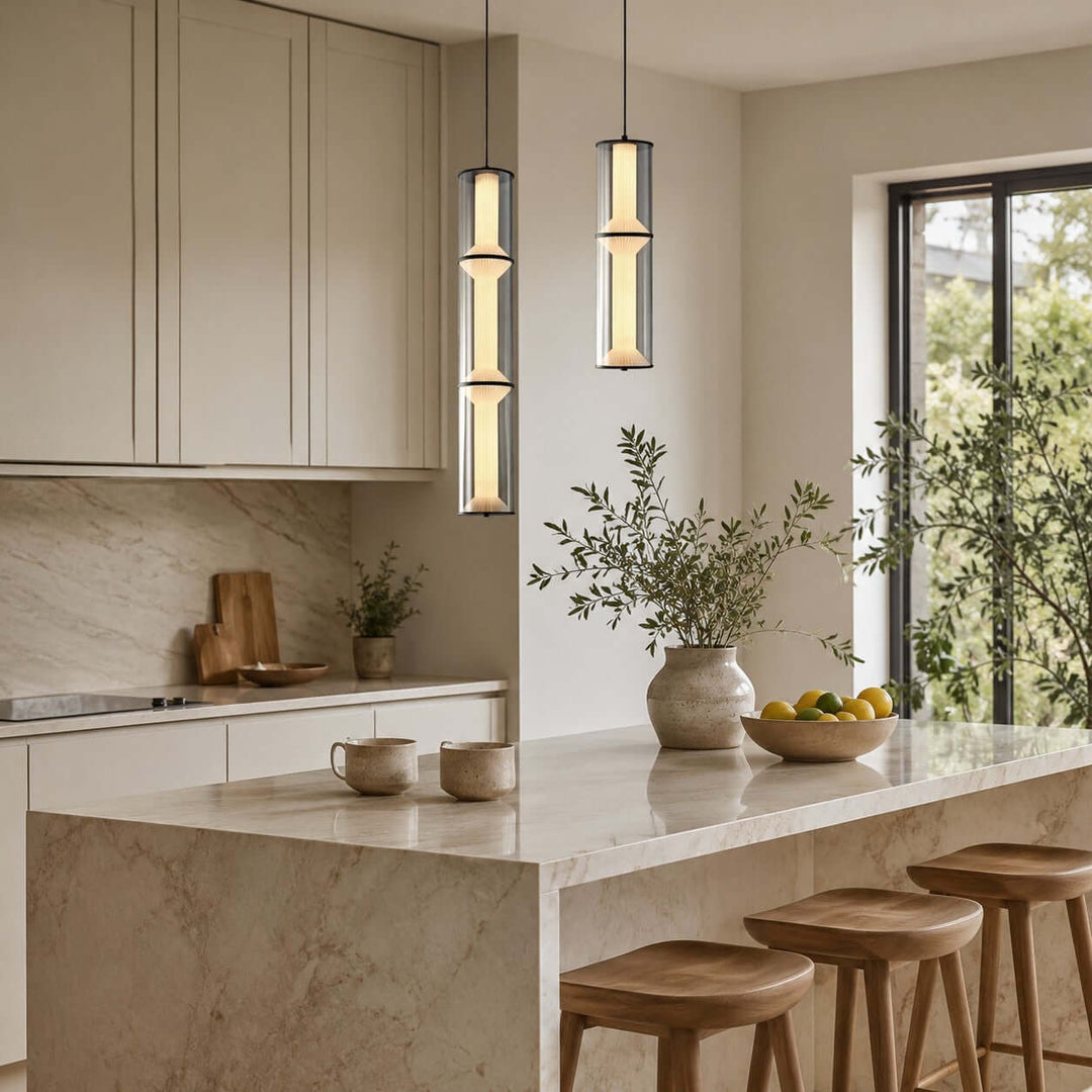 Vellore Pendant Light - Smoked Glass Bamboo Pendant for Dining | Vinlighting