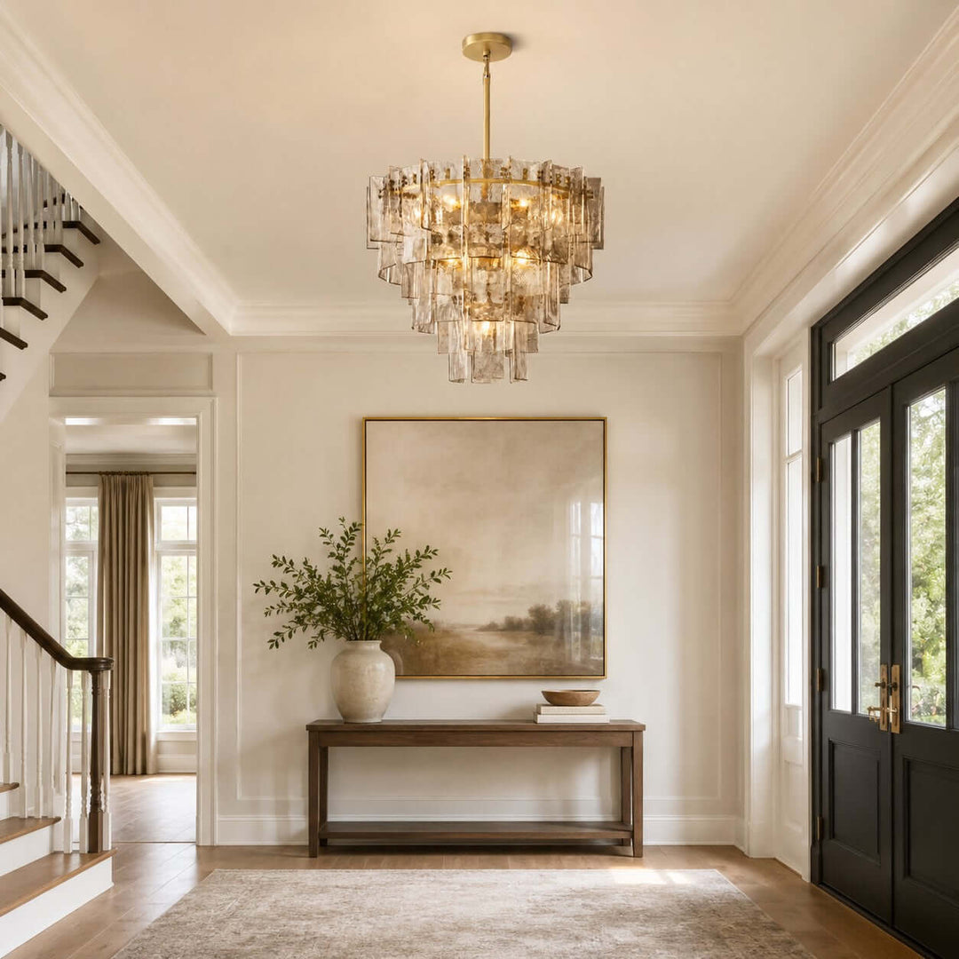 Modern Glass Velmora Chandelier for High-Ceiling Living Room Decor