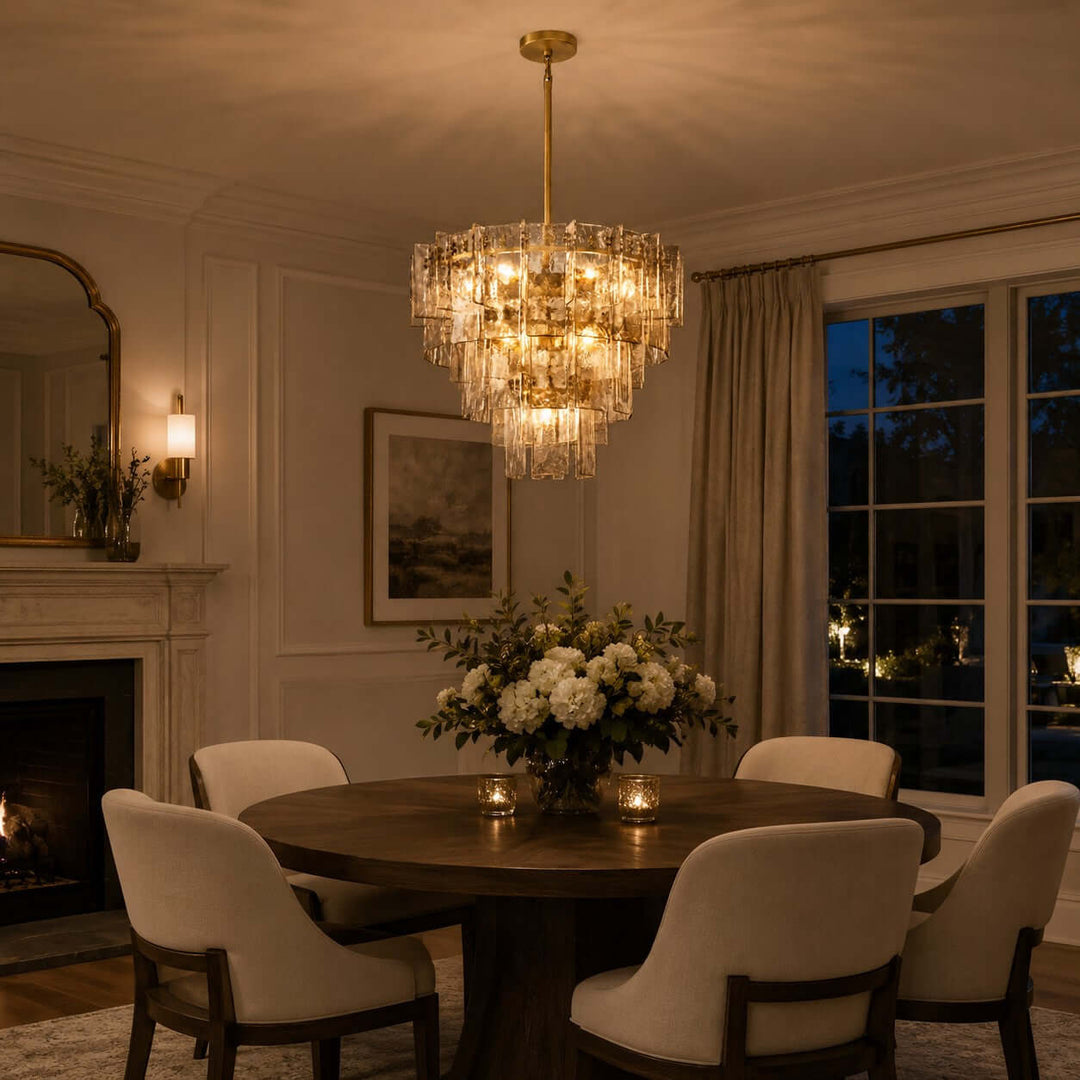 Modern Glass Velmora Chandelier for High-Ceiling Living Room Decor