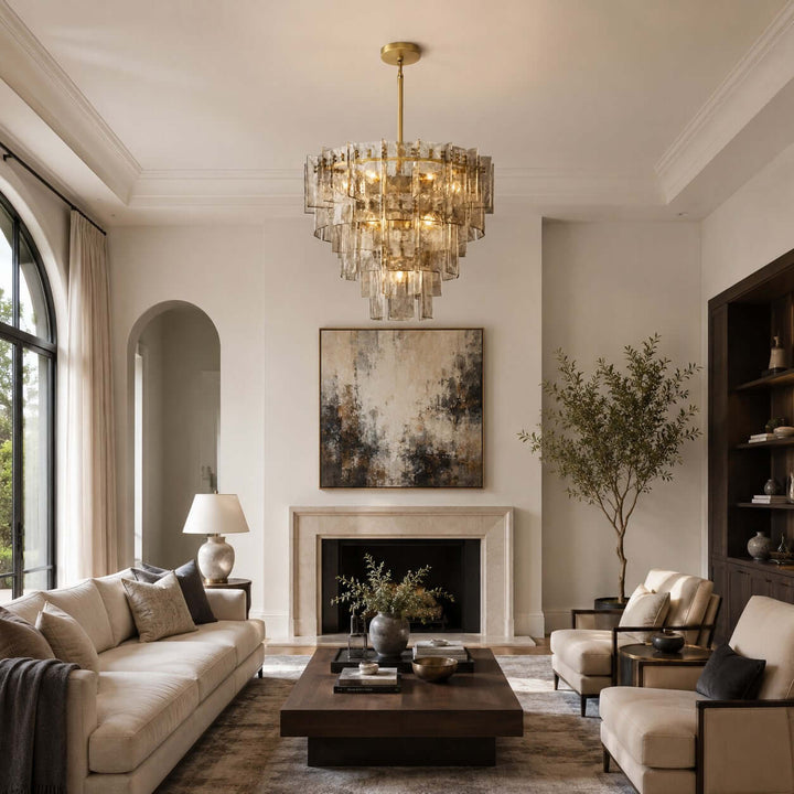 Modern Glass Velmora Chandelier for High-Ceiling Living Room Decor