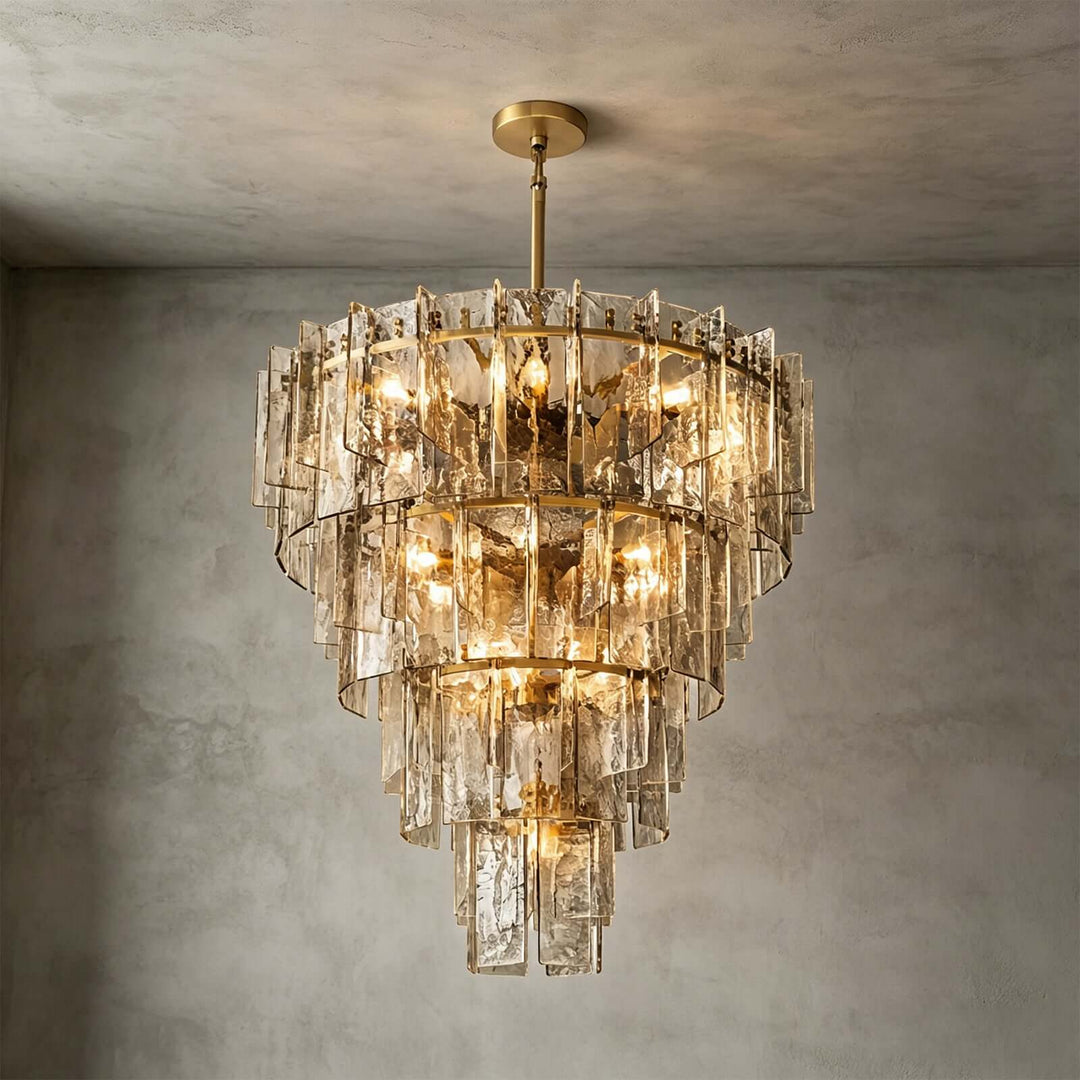 Modern Glass Velmora Chandelier for High-Ceiling Living Room Decor