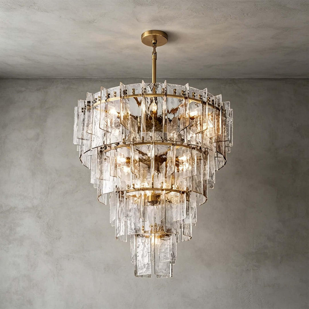 Modern Glass Velmora Chandelier for High-Ceiling Living Room Decor