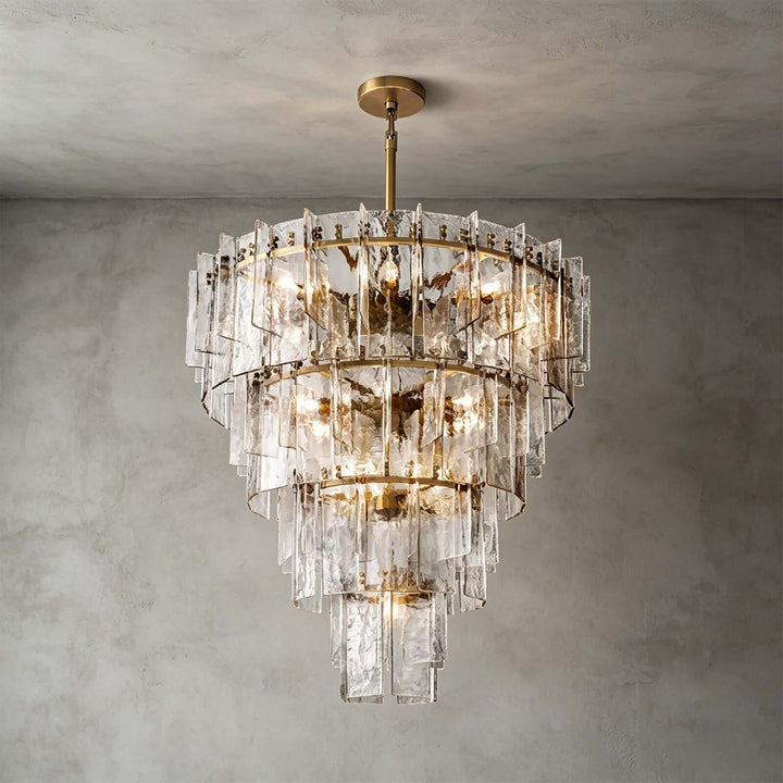 Modern Glass Velmora Chandelier for High-Ceiling Living Room Decor