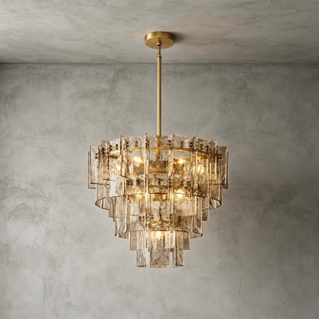 Modern Glass Velmora Chandelier for High-Ceiling Living Room Decor