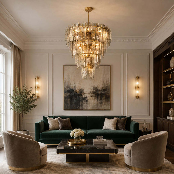 Modern Glass Velmora Chandelier for High-Ceiling Living Room Decor