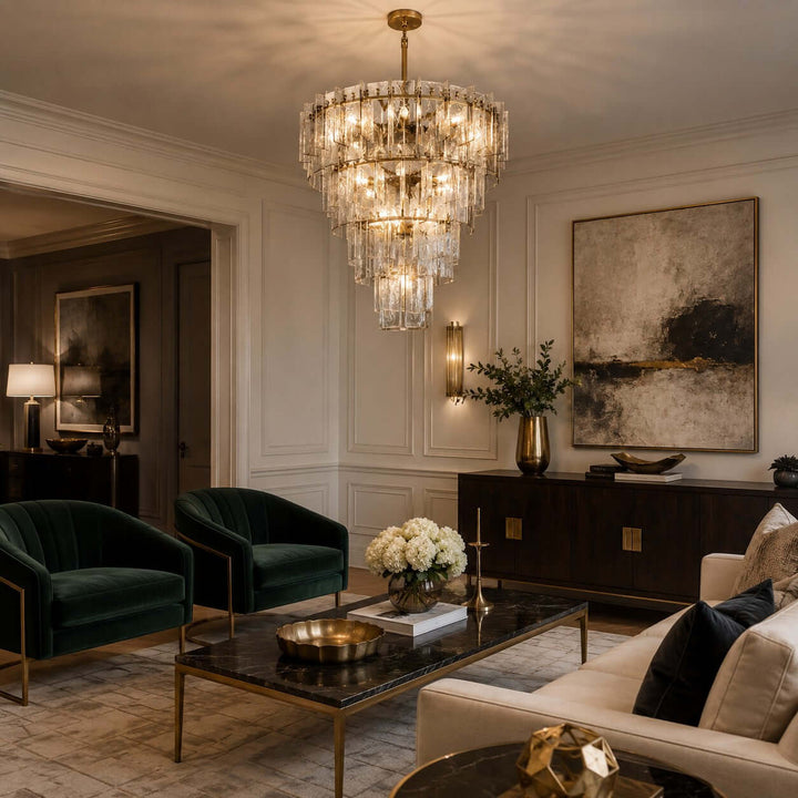Modern Glass Velmora Chandelier for High-Ceiling Living Room Decor