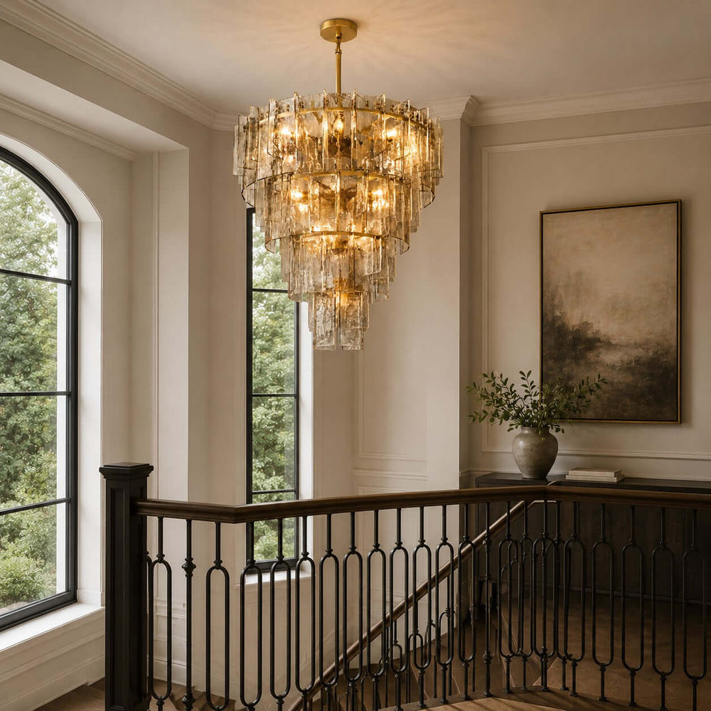 Modern Glass Velmora Chandelier for High-Ceiling Living Room Decor