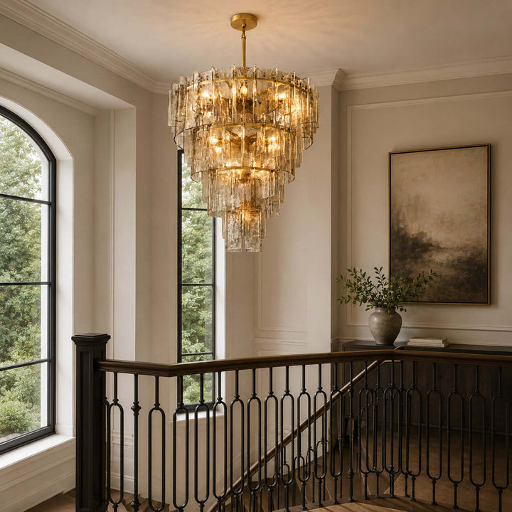 Modern Glass Velmora Chandelier for High-Ceiling Living Room Decor