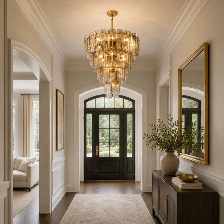 Modern Glass Velmora Chandelier for High-Ceiling Living Room Decor