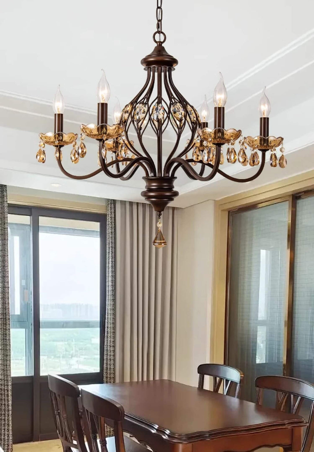 Velora Chandelier: Raindrop Crystal & Candle Style Lighting