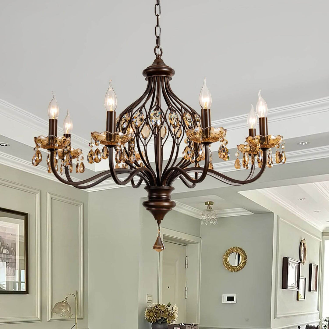 Velora Chandelier: Raindrop Crystal & Candle Style Lighting