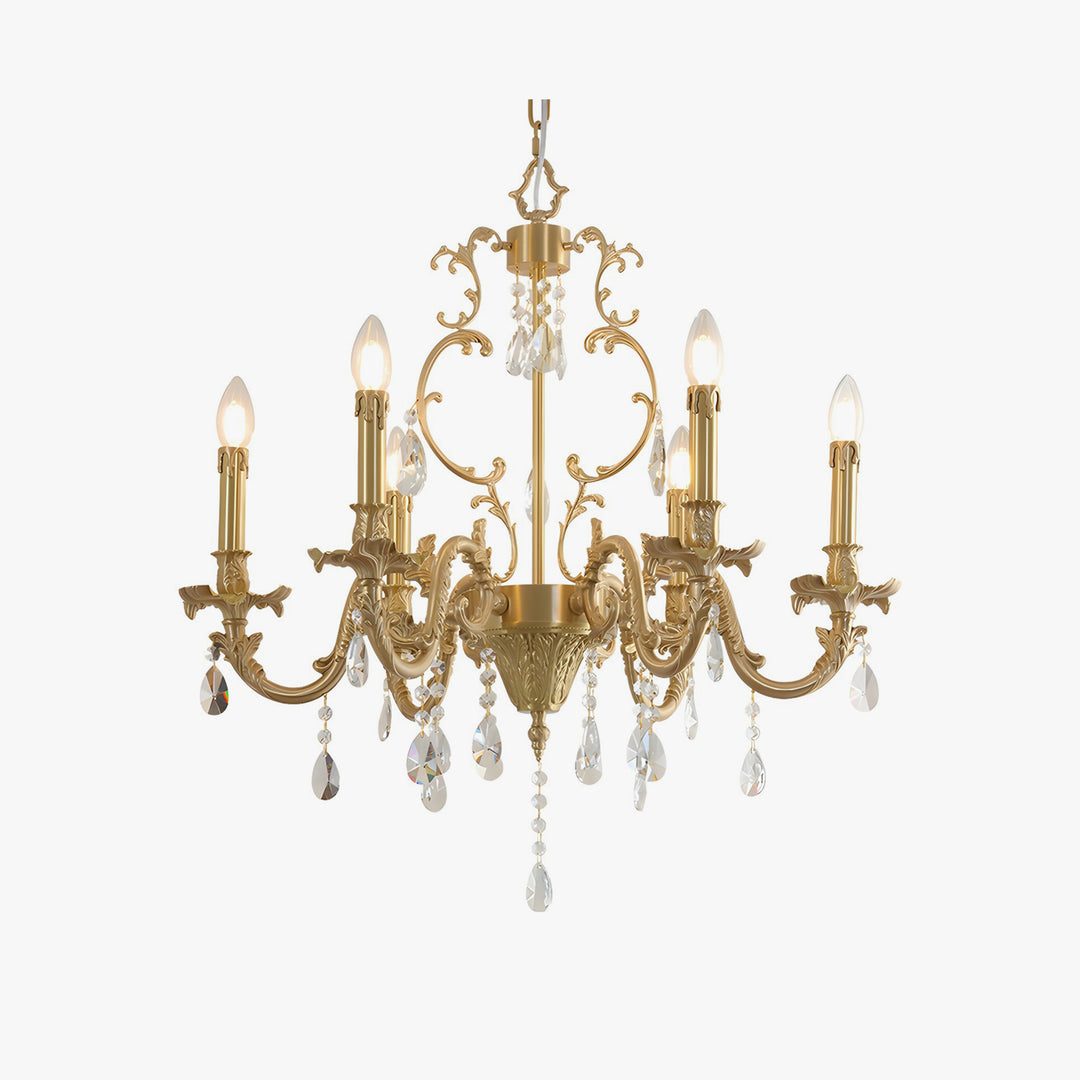 Veloria Chandelier - Vintage Brass Crystal Light for Living Room