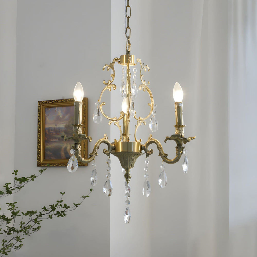 Veloria Chandelier - Vintage Brass Crystal Light for Living Room